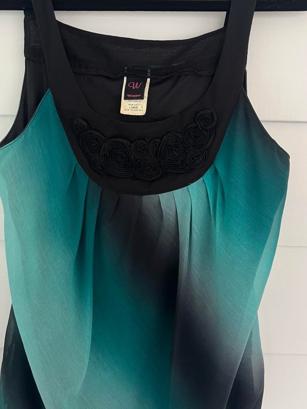 Y2K Wrapper Women's Teal and Black Ombre Sleeveless Blouse with Appliqué details